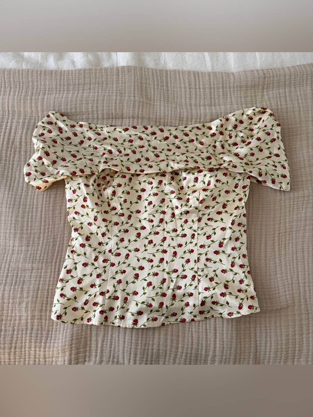 Reformation Cream Off-Shoulder Floral Top